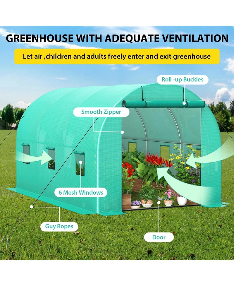 homfan Walk Greenhouse with Steel Frame Plaid Plant House Shelves and Roll-Up Windows for Garden Backyard Patio