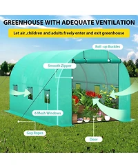 homfan Walk Greenhouse with Steel Frame Plaid Plant House Shelves and Roll-Up Windows for Garden Backyard Patio