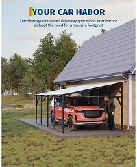 homfan 12 x 20 Ft Iron High-Low Carport Canopy with Steel Roof, Heavy Duty Outdoor Vehicle Shelter for Cars Trucks