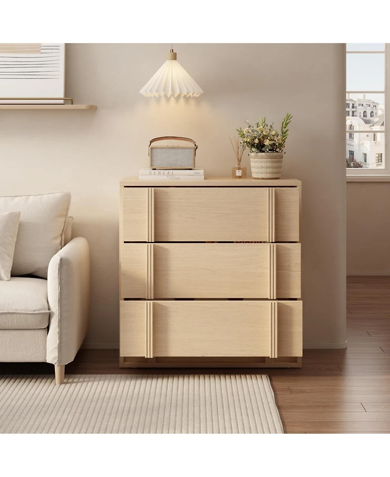 homfan Nightstand with 3 Drawers for Bedroom, Modern Bedside Table with Vertical Handle, Wooden Storage Cabinet Side Table for Living Room Dorm
