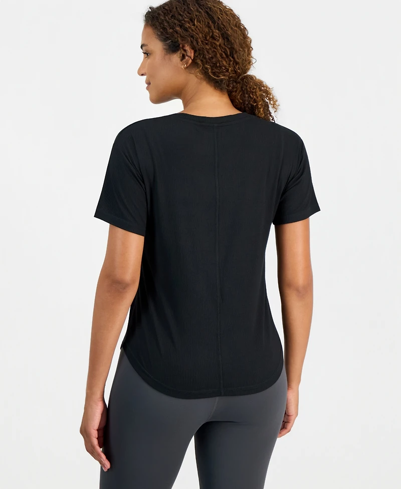 Id Ideology Women's Ribbed Relaxed-Fit V-Neck Tee, Macy's Exclusive