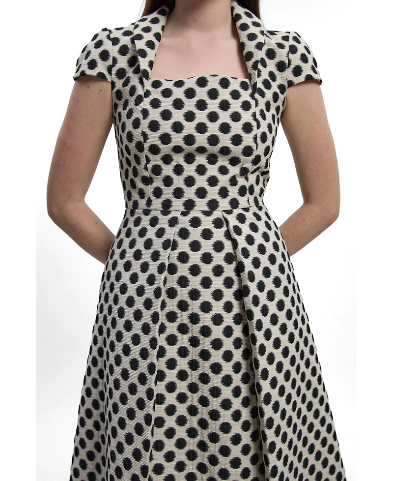 Karen Millen Women's Spot Jacquard Square Neck Midi Dress