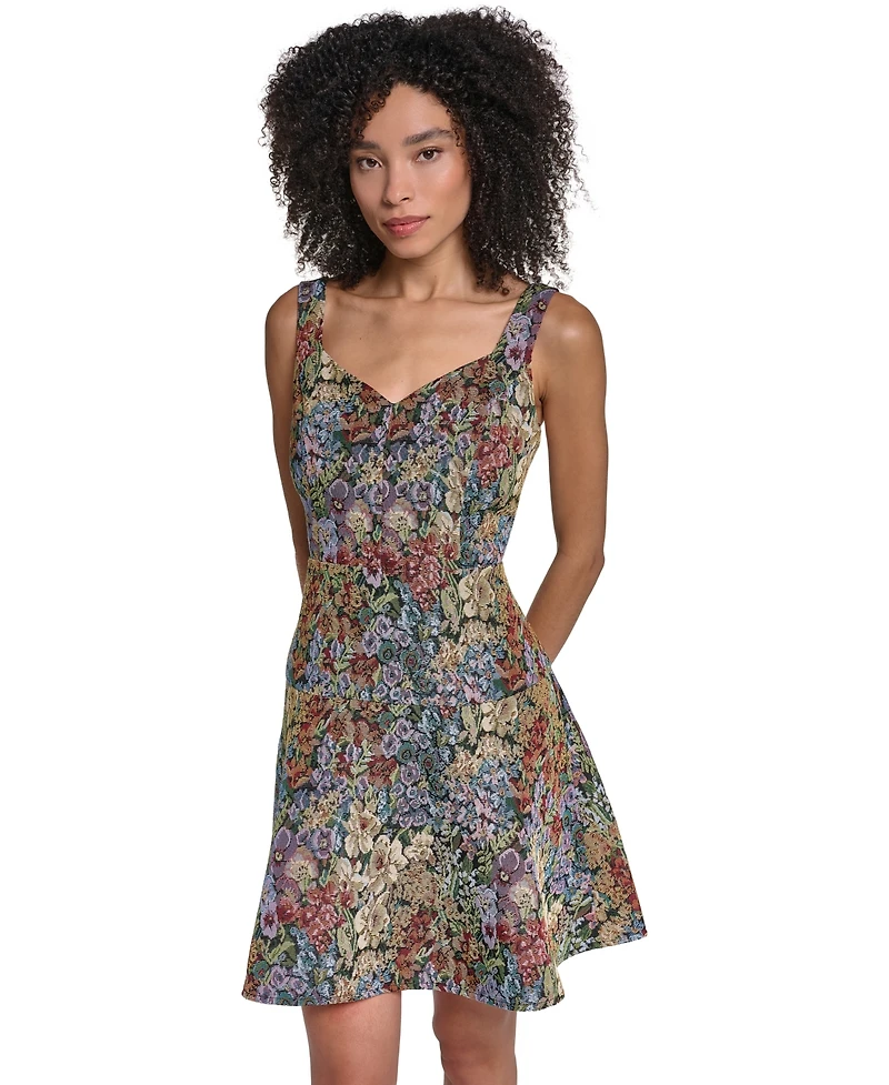 Karl Lagerfeld Paris Women's Floral Tapestry Fit & Flare Dress