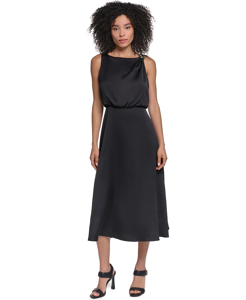 Karl Lagerfeld Paris Women's Satin Sleeveless Midi Dress