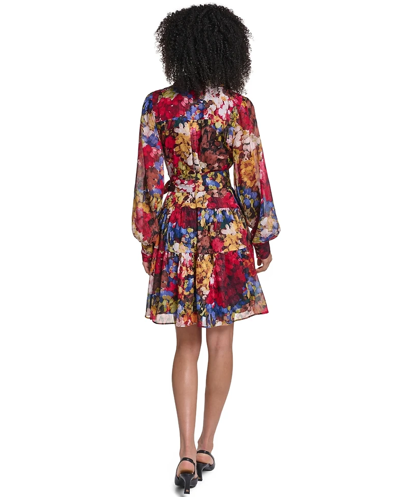 Karl Lagerfeld Paris Women's Printed Metallic Chiffon Shirtdress