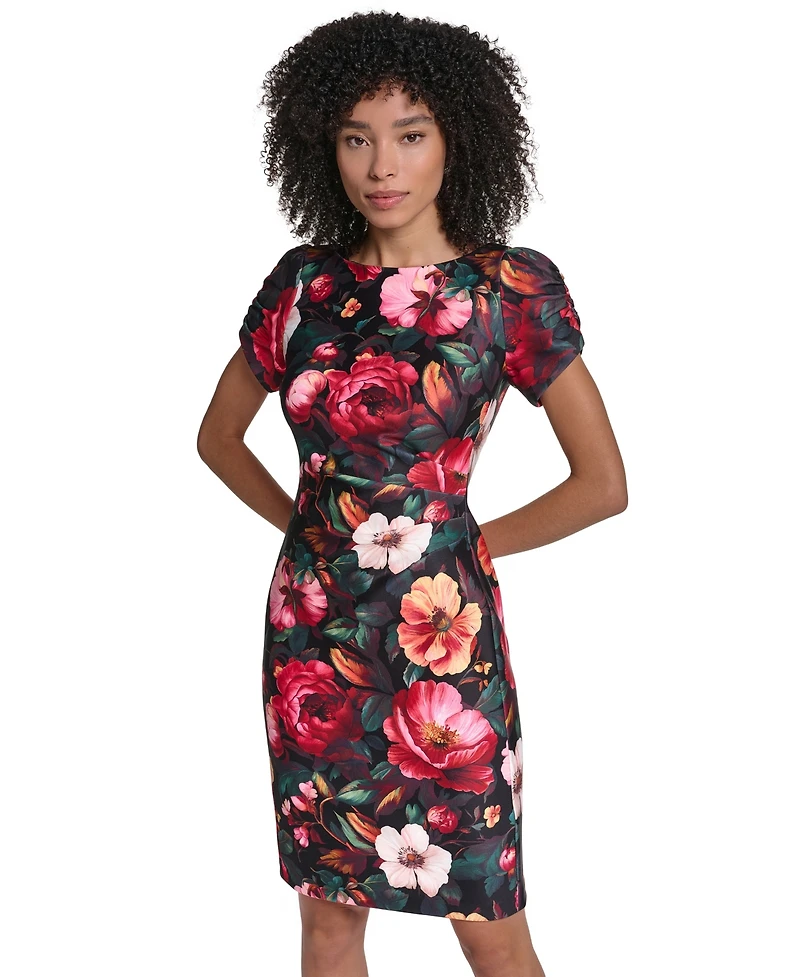 Women's Puff Sleeve Boat Neck Dress