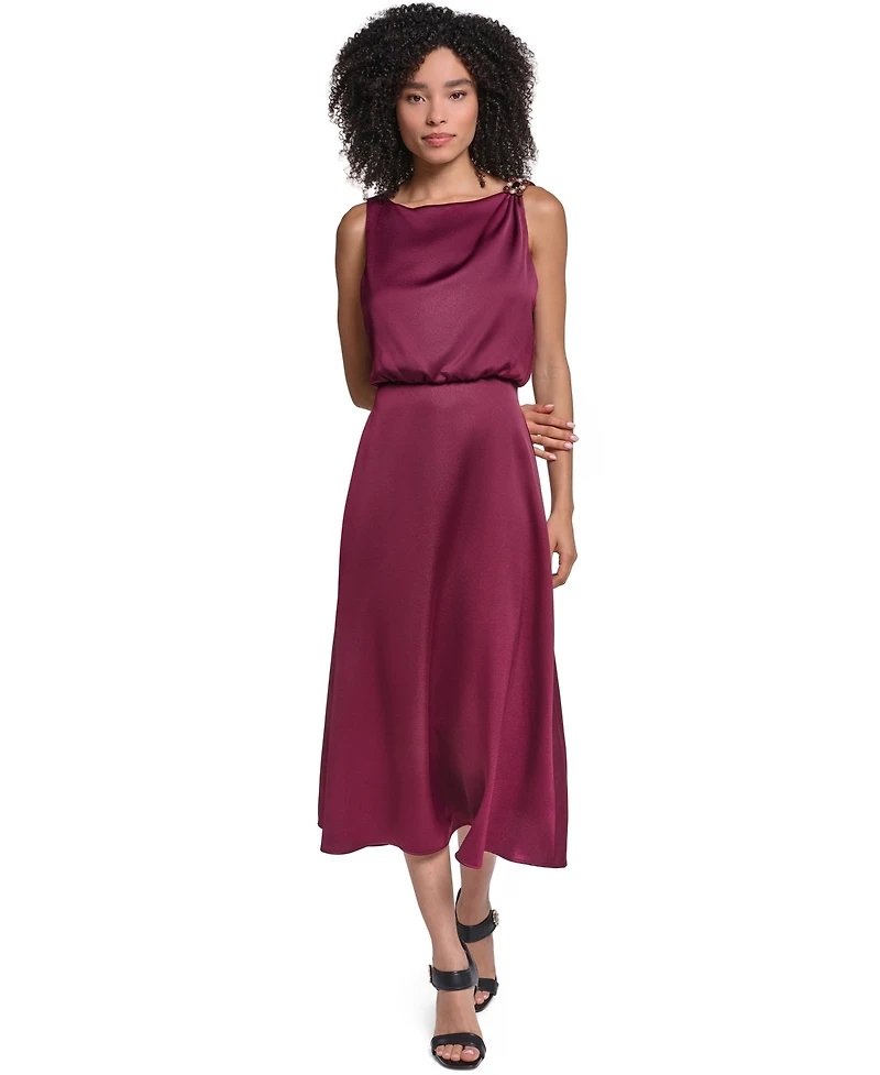 Karl Lagerfeld Paris Women's Satin Sleeveless Midi Dress