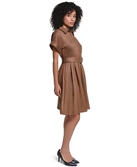 Karl Lagerfeld Paris Women's Faux Suede Belted Shirtdress