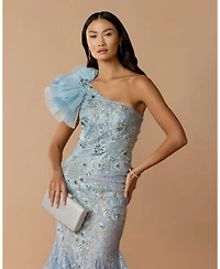 Mac Duggal Women's Embellished Tulle Flower Detail Mermaid Gown