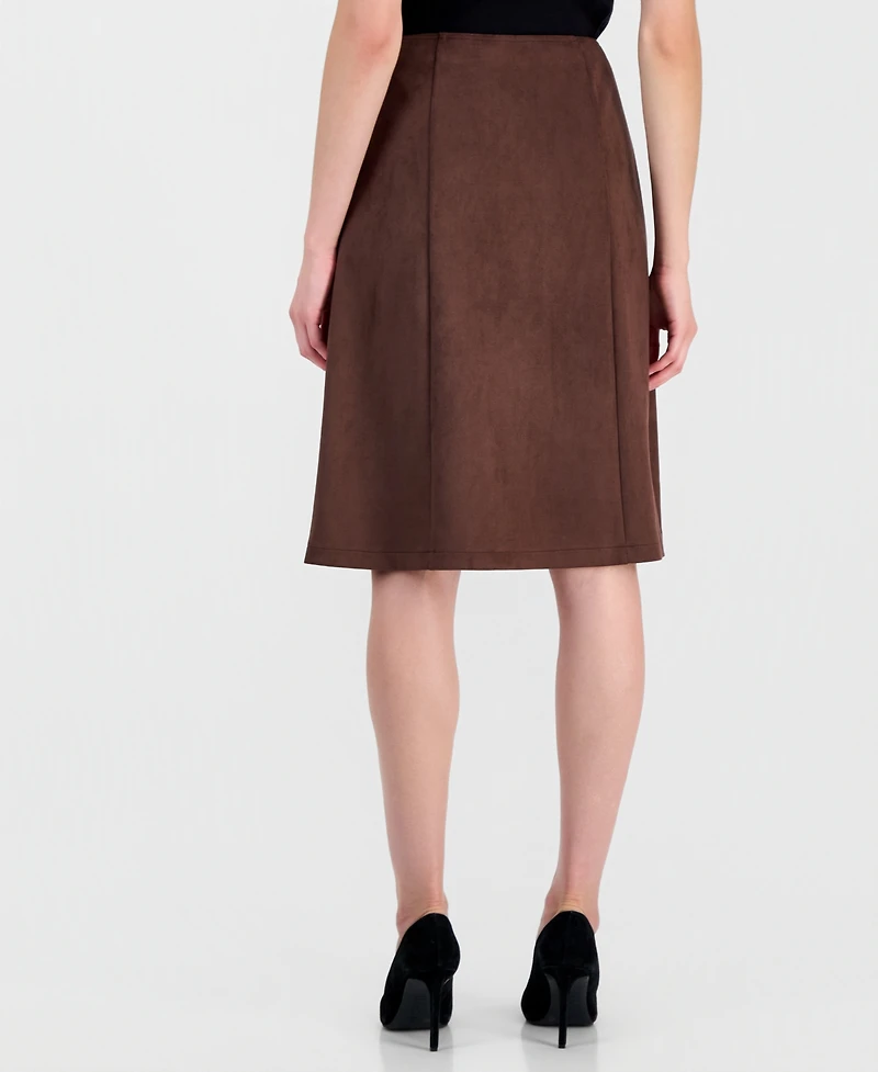 T Tahari Women's High-Waisted Midi A-Line Faux Suede Skirt