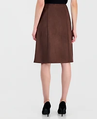 T Tahari Women's High-Waisted Midi A-Line Faux Suede Skirt