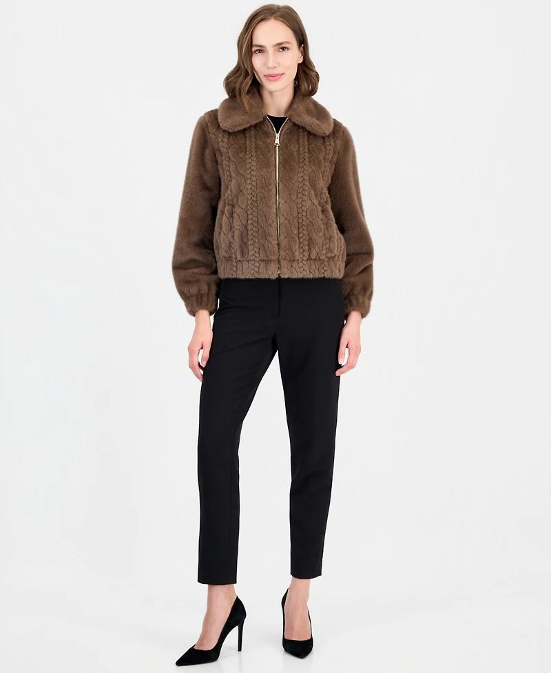T Tahari Women's Faux-Fur Zip-Up Reversible Coat