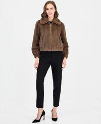 T Tahari Women's Faux-Fur Zip-Up Reversible Coat