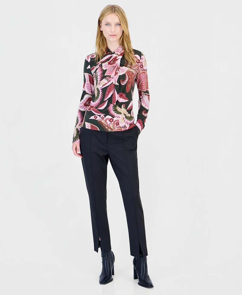 T Tahari Women's Long-Sleeve Mock-Neck Floral-Print Blouse