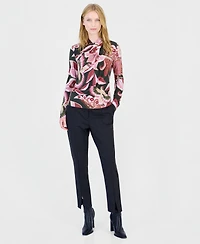 T Tahari Women's Long-Sleeve Mock-Neck Floral-Print Blouse