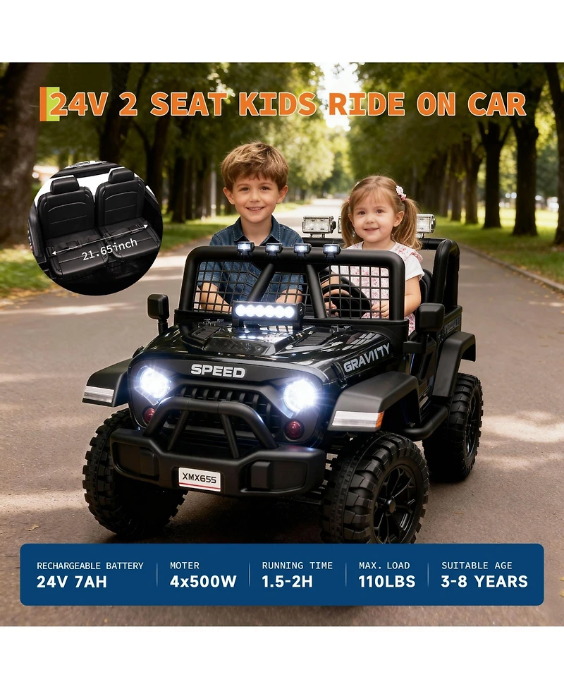 homfan 47.2 x 31.5 29.1 Inch Kids Electric Ride On Car 24V 2 Seater 4WD with Remote 5 mph for Outdoor Play.