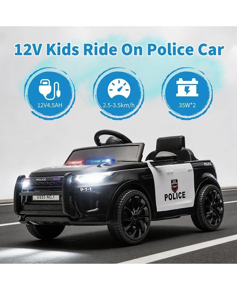 homfan 38.6 x 19.9 11.4 Inch Kids Police Ride On Car Electric Battery Powered Toy Vehicle 3 mph with Remote for Outdoor Play