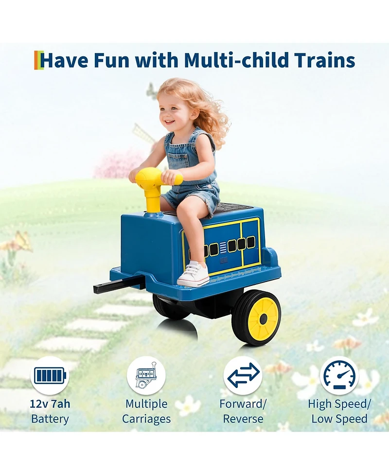 homfan 22.2x14.6x19.3 Licensed Chuggington Toy Train 12V Kids Battery Powered Ride-On, Music and Sounds, for Outdoor Fun