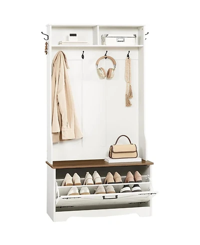 Slickblue Entryway Organizer with Coat Rack, Shoe Storage and Flip-Top Drawers