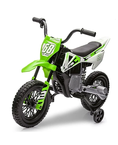 homfan 12V Kids Electric Dirt Bike - Dual 25W Motors, Twist Grip Throttle, Training Wheels, Spring Suspension, Ride On Toy for Ages 3