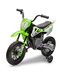 homfan 12V Kids Electric Dirt Bike - Dual 25W Motors, Twist Grip Throttle, Training Wheels, Spring Suspension, Ride On Toy for Ages 3