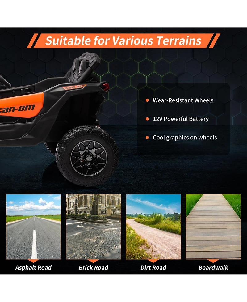 homfan Licensed All-Terrain Electric Ride-On Utv, Off-Road Toy Car with Remote Control, Large Seat, Led Lights, Fun for Boys and Girls