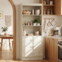 Aheaplus 71" Wooden Storage Cabinet with 3-Drawers, Closet Organizer Shelves