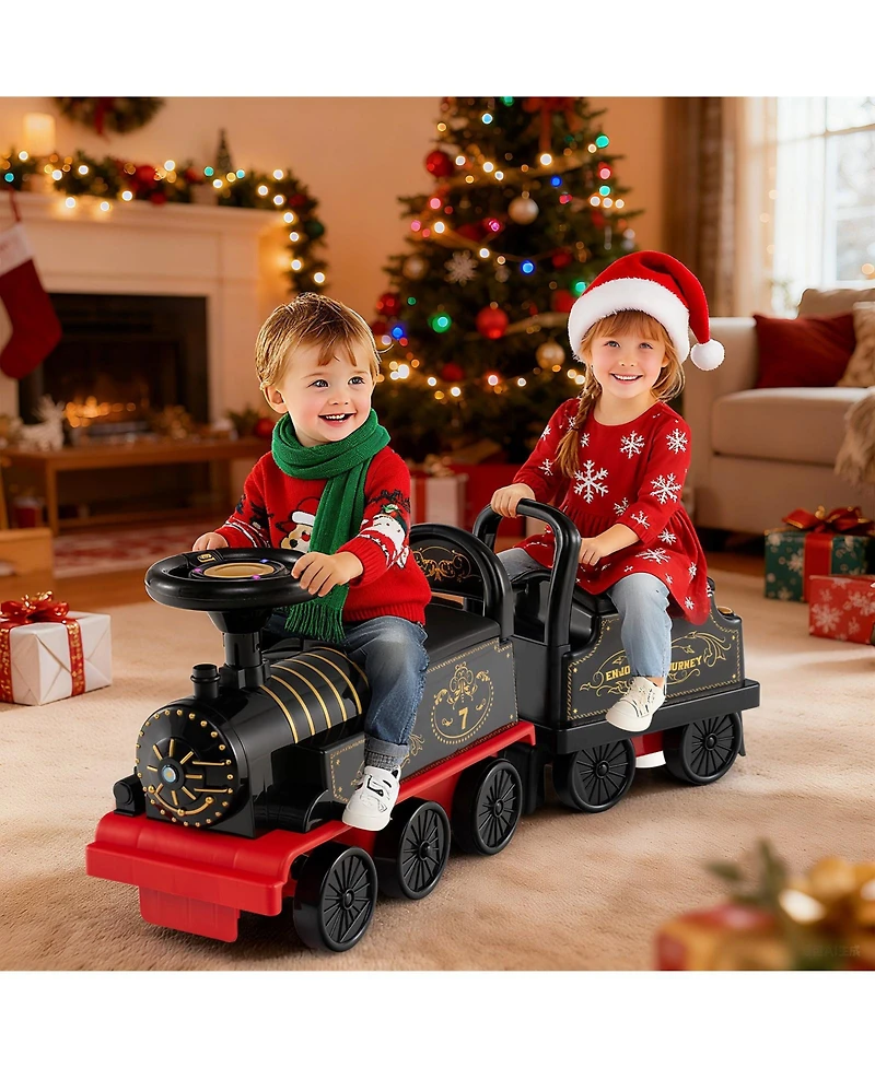 Slickblue Kids Ride On Train 6V 2 Seater Carriage Led Lights