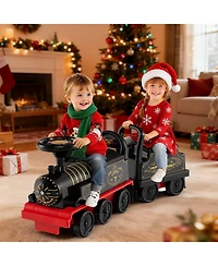 Slickblue Kids Ride On Train 6V 2 Seater Carriage Led Lights