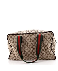 Pre-Owned Gucci Medium Web Carry On Duffle Bag Gg Canvas with Leather