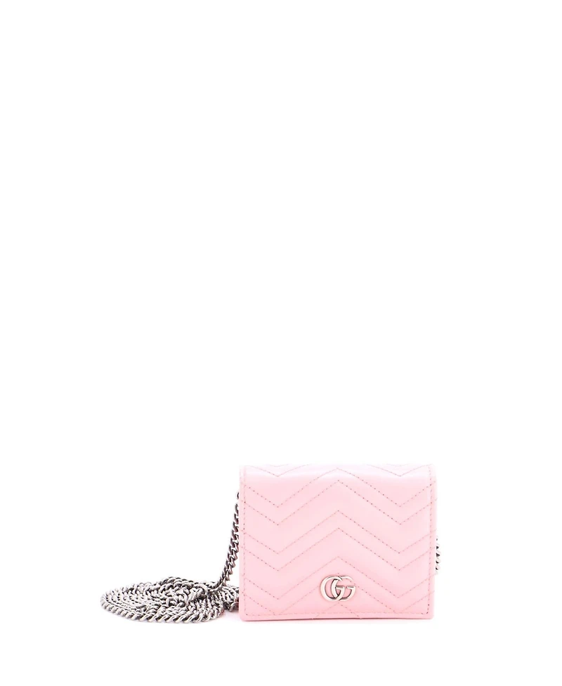 Pre-Owned Gucci Gg Marmont Card Case on Chain Matelasse Leather
