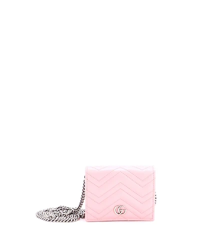 Pre-Owned Gucci Gg Marmont Card Case on Chain Matelasse Leather