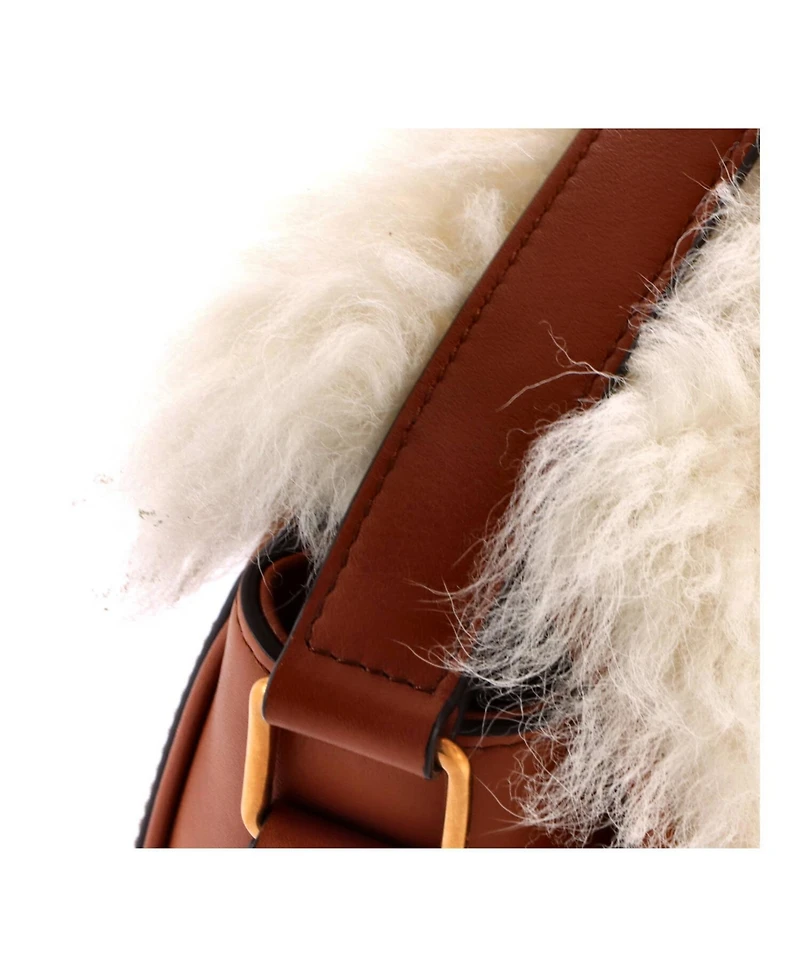 Pre-Owned Celine Medium Camarat Fringe Crossbody Bag Shearling with Leather