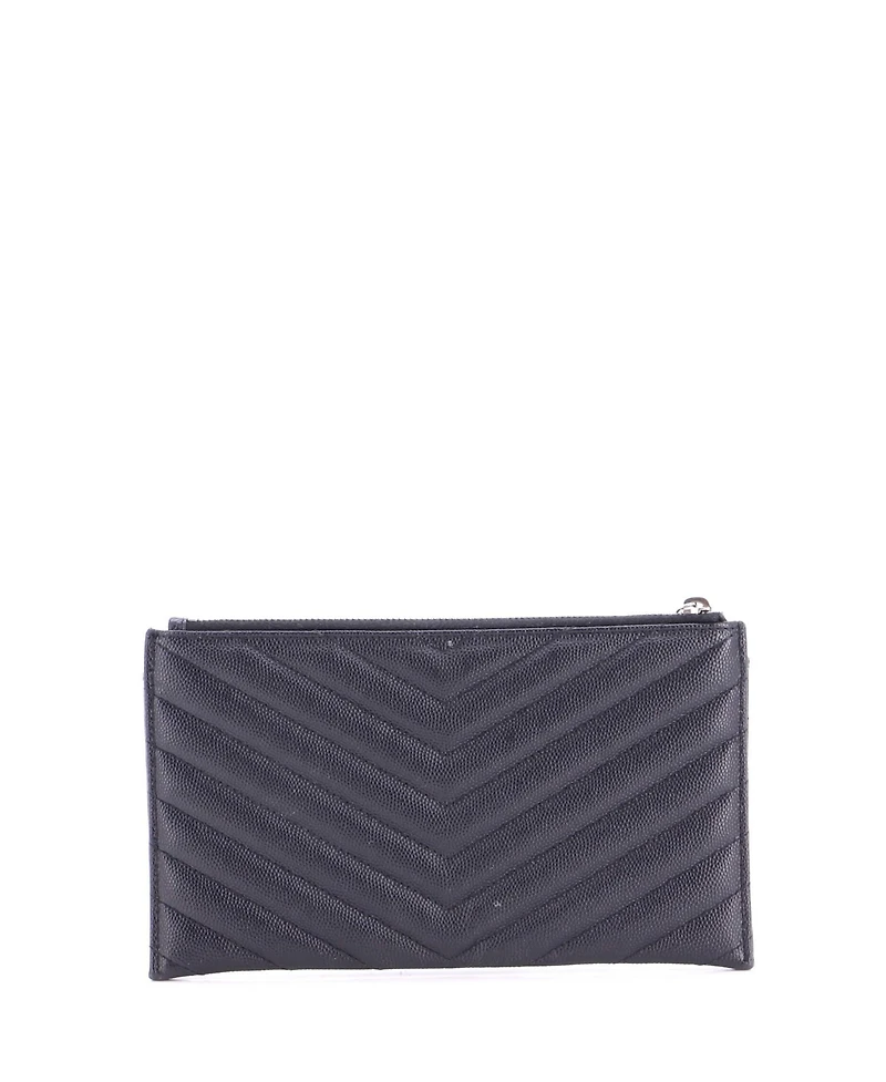 Pre-Owned Saint Laurent Medium Classic Monogram Zip Bill Pouch Matelasse Chevron Leather