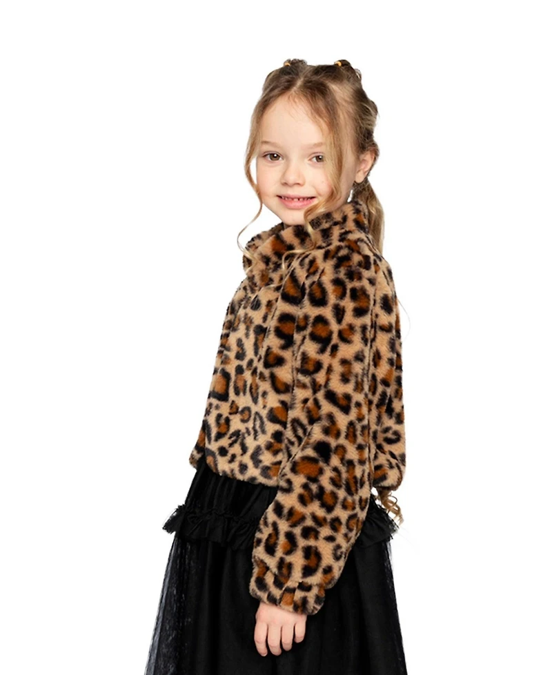 Deux par Kids & Baby Little and Big Girl 6-14 Faux Fur Jacket Leopard Print