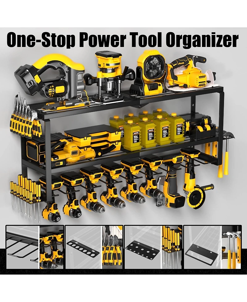 Xdovet Power Tool Organizer Wall Mount Metal Rack Drill Holder 3 Tier Workshop Storage
