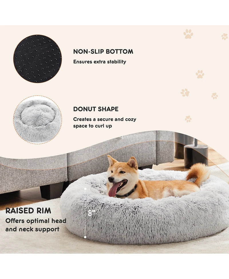 Zeny Anti-Slip Round Fluffy Plush Faux Fur Cat Bed