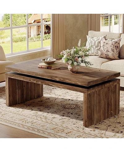 Tribesigns Solid Wood Coffee Table for Living Room, 47.2'' Farmhouse Rectangle Center Cocktail Table with Thick Design