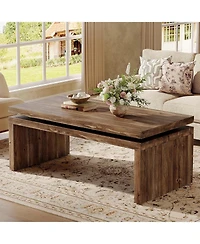 Tribesigns Solid Wood Coffee Table for Living Room, 47.2'' Farmhouse Rectangle Center Cocktail Table with Thick Design