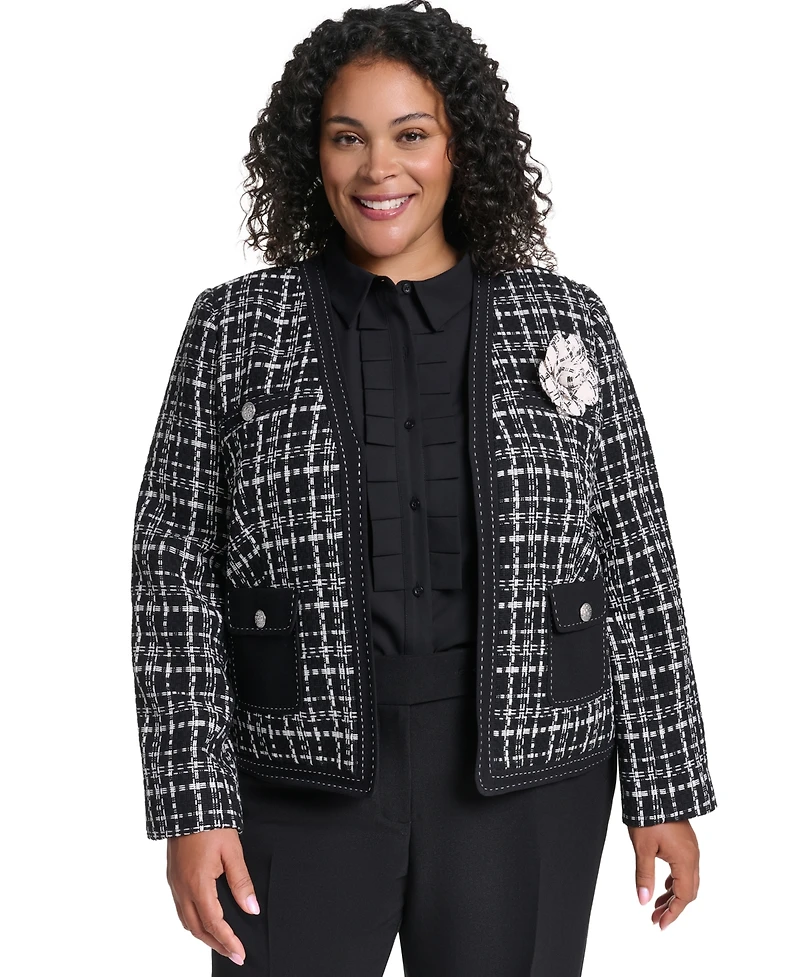 Karl Lagerfeld Paris Plus Open-Front Woven Jacket
