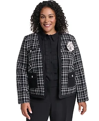 Karl Lagerfeld Paris Plus Open-Front Woven Jacket