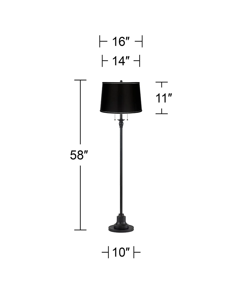 360 Lighting Dyna Traditional 58" Tall 2-Light Standing Floor Lamp Skinny Pole Pull Chain Finish Drum Satin Shade