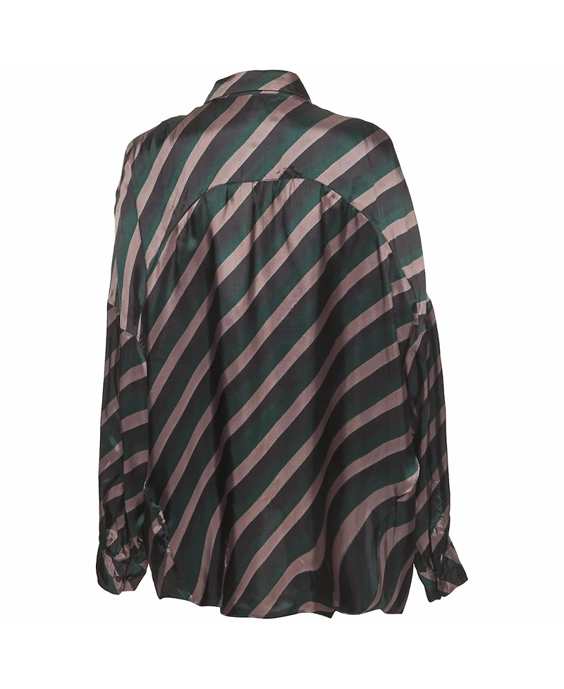 Pre-Owned Dries Van Noten Women's Oversized Diagonal Stripe Satin Shirt