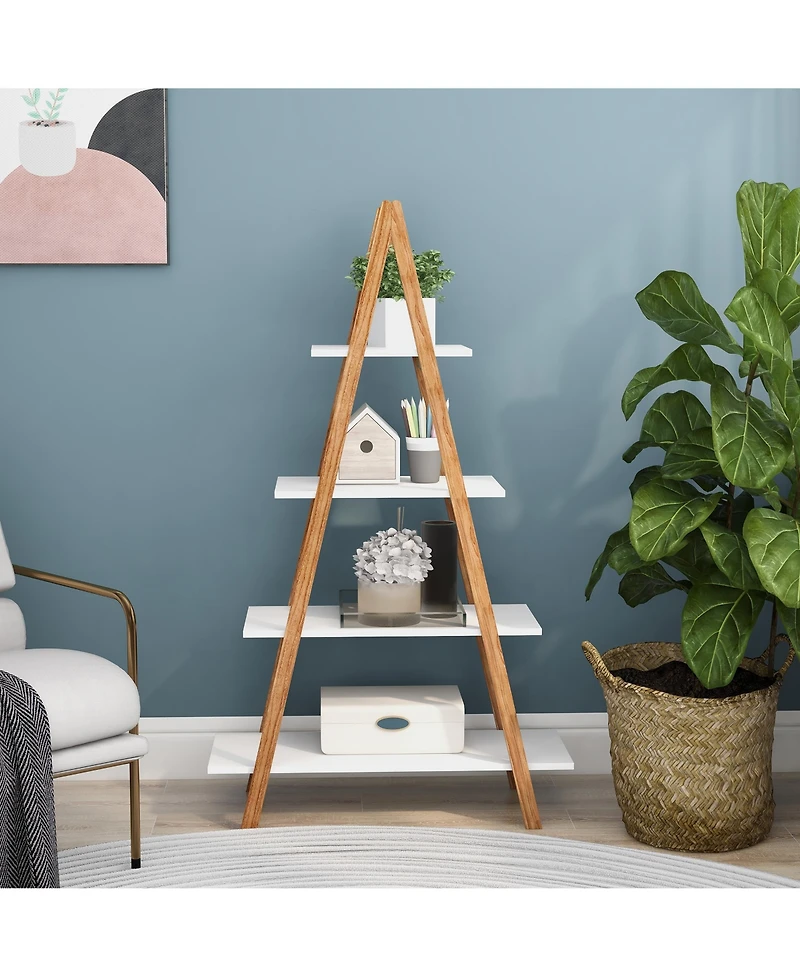 flynama A-frame Solid Bamboo Ladder Bookshelf 4 Tier Open Display Storage Rack for Home Office