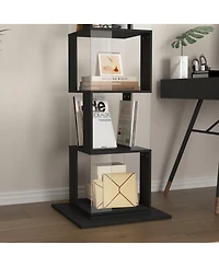 flynama 6-Tier 360 Degree Rotating Bookshelf Particleboard Acrylic Anti-Tall Base Household Multi-Layer Storage Display Shelf