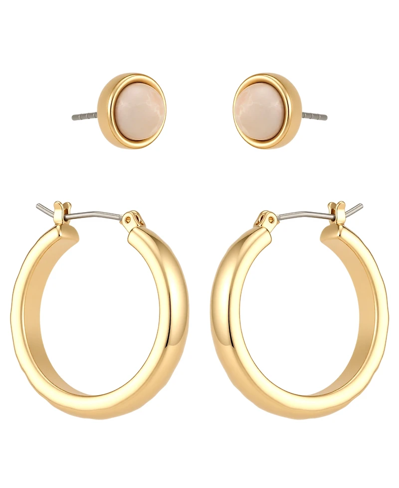 Guess Gold-Tone Serpentine Stone Stud & Hoop Earrings, 2-Piece Set