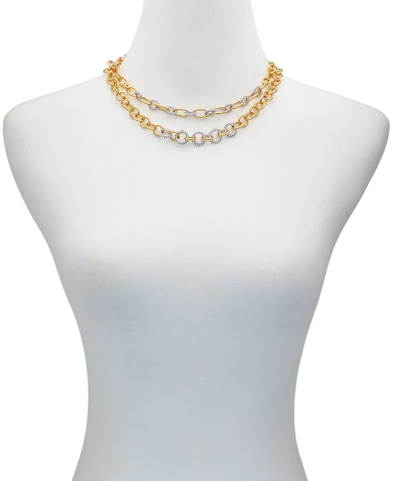 Guess Gold-Tone Crystal Stone Toggle Necklace