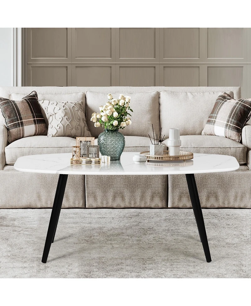 HomeRoots 43" Faux Marble And Steel Coffee Table
