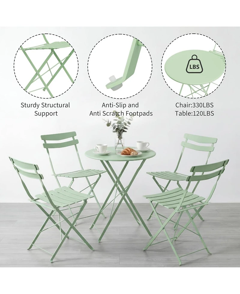 gaomon 5Piece Patio Bistro Set - Metal Frame Folding Patio Furniture, Bistro Table and Chairs Set, No Assembly Needed, for Balcony, Yard, Garden