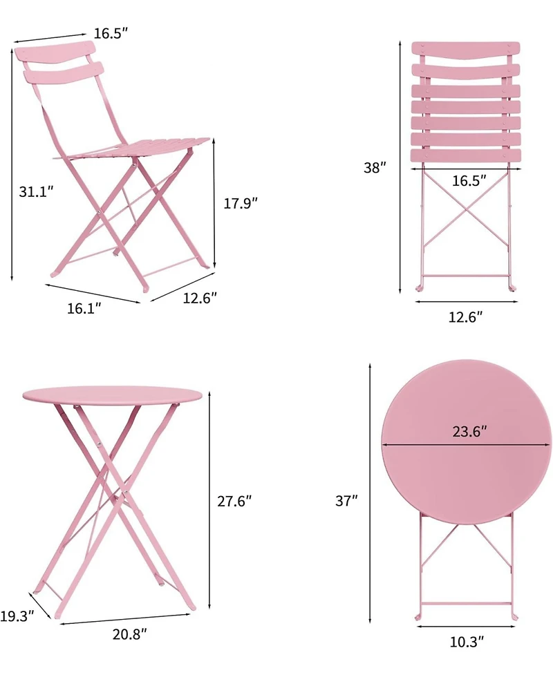 gaomon 5Piece Patio Bistro Set – Metal Frame Folding Patio Furniture, Bistro Table and Chairs Set, No Assembly Needed, for Balcony, Yard, Garden